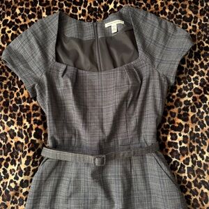 Gray Plaid Dress with Belt